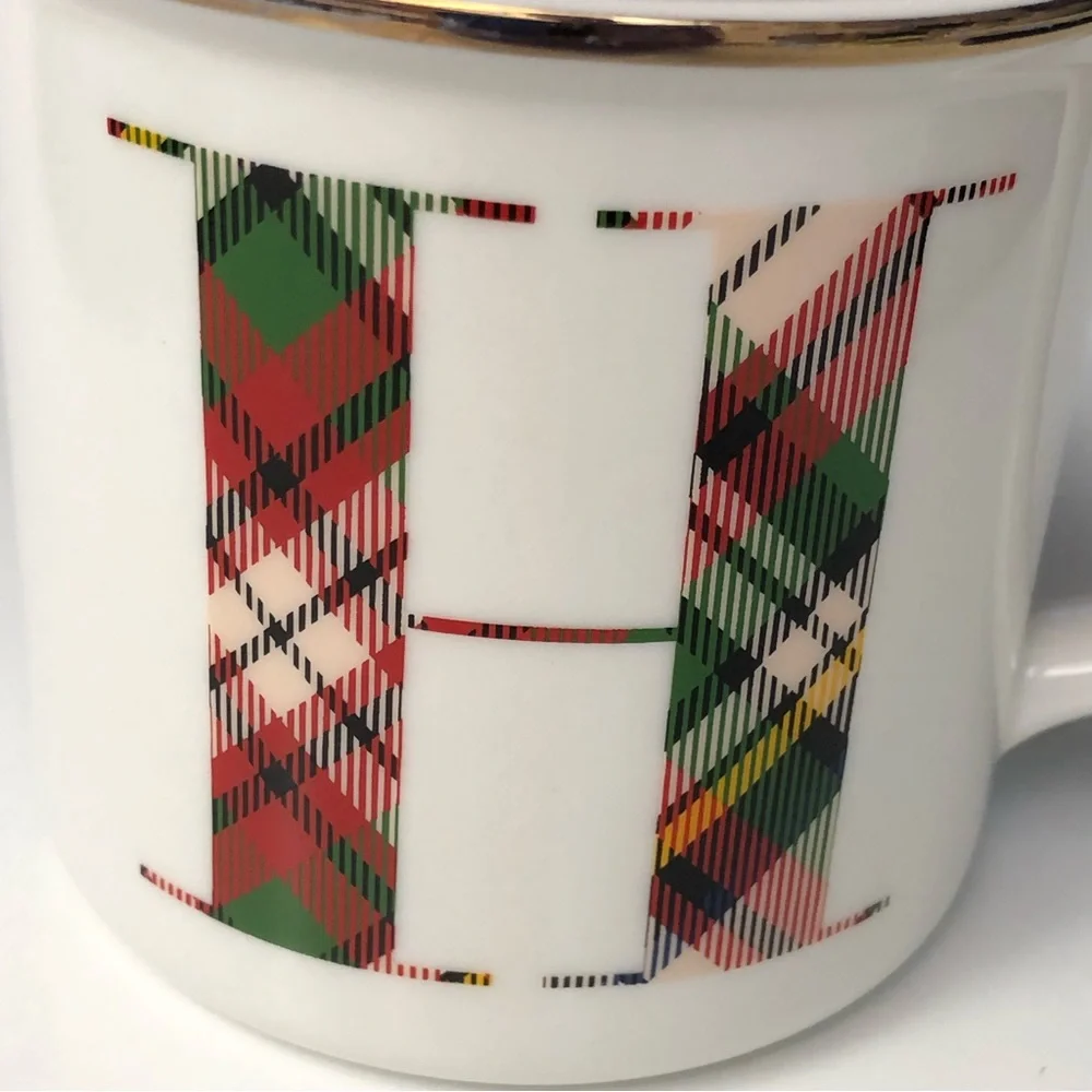 Pottery Barn Plaid Initial H Mug